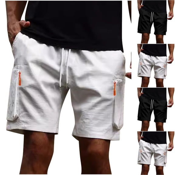 lcziwo Mens Athletic Shorts with Multiple Pockets Solid Color Casual Holiday Beach Shorts Travel Fishing Work Shorts White XL
