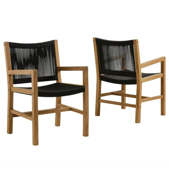 Modway Vienna Outdoor Patio Teak and Rope Dining ArmchairsSet of 2 in Natural Black