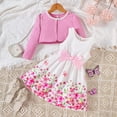thumbnail image 2 of Toddler Outfits for Girls Sets Floral Dress Spring Two Piece With Cardigan Floral Print Dress Fall Girls Clothes Pink Size 4-5T, 2 of 9