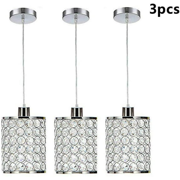 Anqidi 3 Pack Modern Crystal Chandelier Clear LED Adjustable Pendant Lamp Ceiling Light for Kitchen Dining Room 6.3" x 54.5" E12