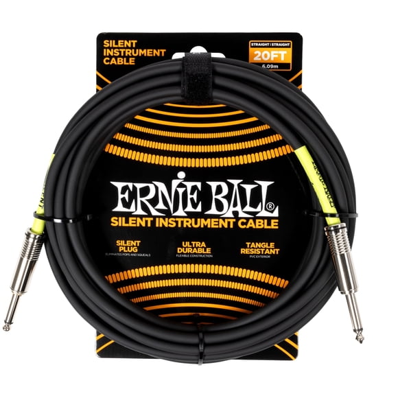 Ernie Ball Classic Silent Instrument Cable, Straight/Straight 20ft - Black