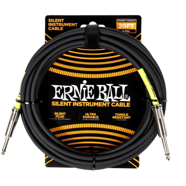 Ernie Ball Classic Silent Instrument Cable, Straight/Straight 20ft - Black