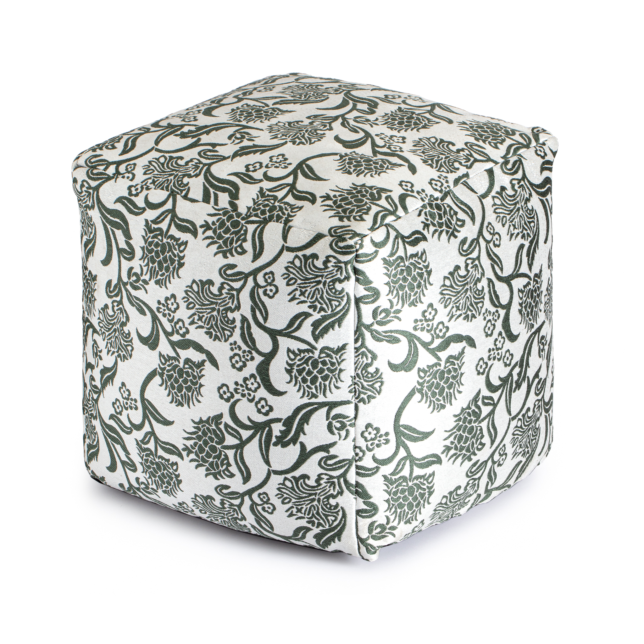 Chamonix Green 18" x 18" x 18" Green & Ivory Pouf