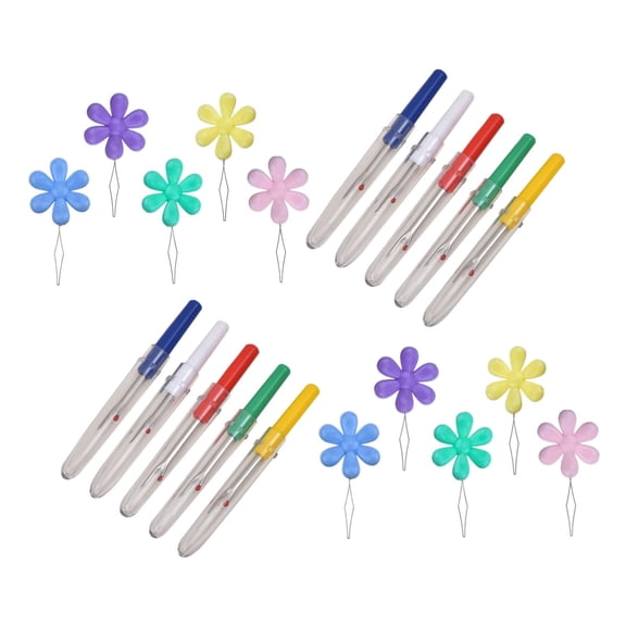 COREBAY 20-Piece Combo, 10pcs Embroidery Needle Threader & 10pcs Seam Ripper, Flower Head Hand Sewing Threader and Stitch Remover Cutter (5 Colors)
