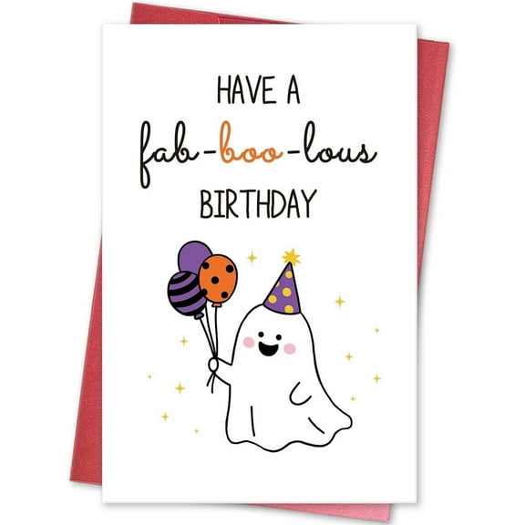 Cute Ghost Birthday Card – "Have a Fab-Boo-lous Birthday" Greeting Card – Comes with Envelope – Perfect for Halloween Themed Birthdays