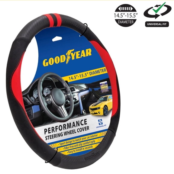Goodyear Black/Red, 15 in, Sport Design, Comfort Grip Steering Wheel Cover