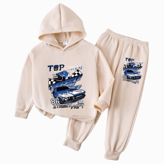Ccpelsie Boys Clothes Sweatshirt Top and Solid Sweatpants 2 Pcs Winter Kids Fall Outfits Set 4-12Y(Khaki,6-7 Years)