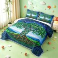 thumbnail image 3 of Homewish Watercolor Nature Tree Twin Quilt Set,Starry Night Sky Twin Coverlet Set,Blue Green,Black Reversible,2pcs, 3 of 7