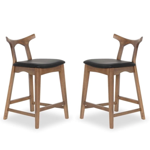 Jaxon Mid-Century Rectangular Faux Leather Counter Stool in Black (SET OF 2)