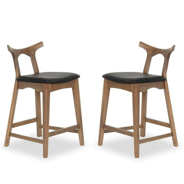 Jaxon Mid-Century Rectangular Faux Leather Counter Stool in Black (SET OF 2)
