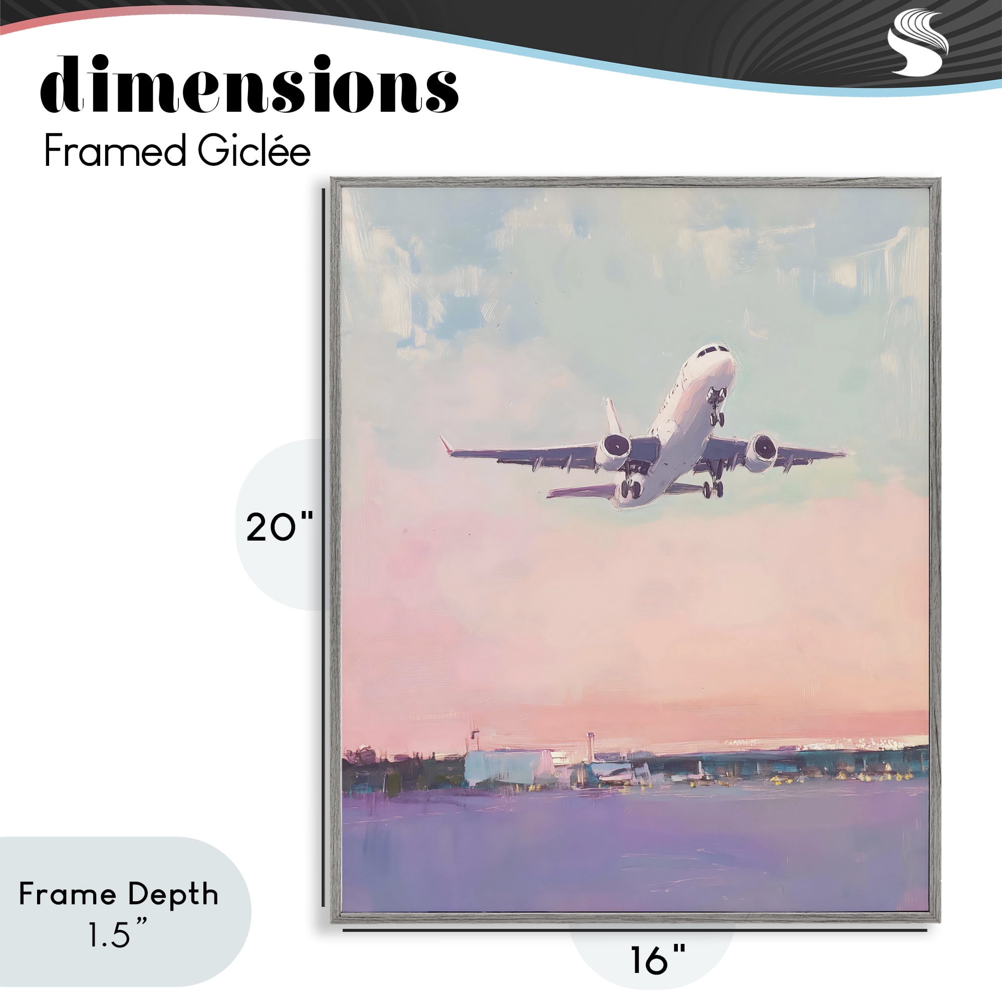 Stupell Industries Airplane Takeoff into Pastel Skies Gray Framed Giclee Art, design by The Prints Vibe