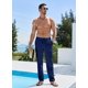 thumbnail image 3 of Pantalones JMIERR de lino para hombre, cintura elástica, con cordón, azul marino, 3 of 9