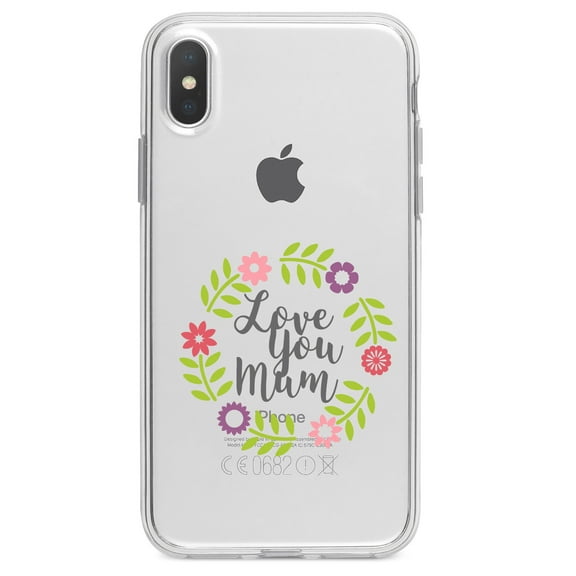 DistinctInk Clear Shockproof Hybrid Case for iPhone X / XS (5.8" Screen) - TPU Bumper Acrylic Back Tempered Glass Screen Protector - Love You Mum - Floral Border