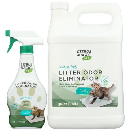 Citrus Magic Probiotic Litter Odor Eliminator for Pets, Outdoor Fresh, Spray & Refill Bundle, 144 oz