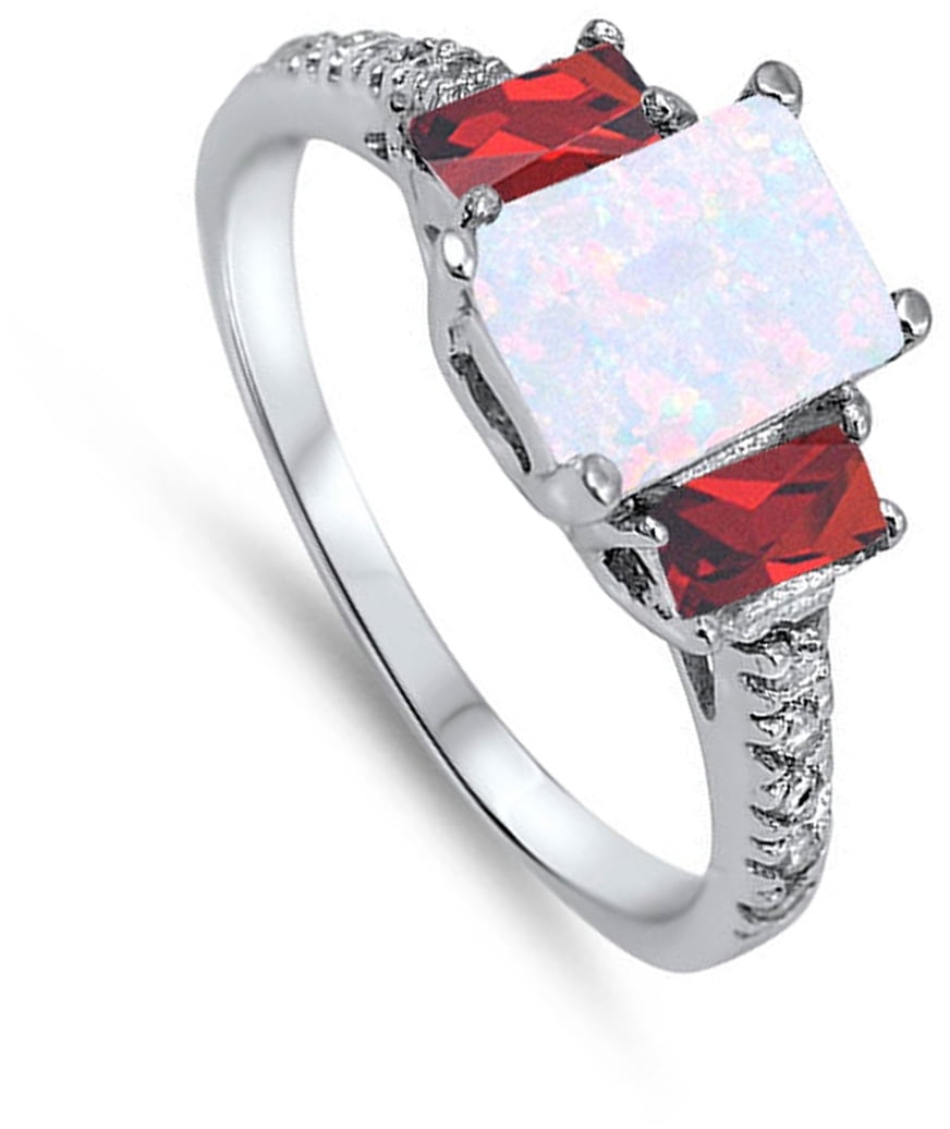CHOOSE YOUR COLOR Rectangle Simulated Garnet White Simulated Opal 