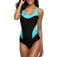 thumbnail image 2 of Women's Contrast Color Athletic One-Piece Swimsuit Colorblock Print Sports Swimwear, 2 of 6