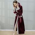 thumbnail image 3 of Homgro Women's Plush Full Length Robe with Hood Ladies Soft Long Fluffy Hooded Bathrobe Winter Fuzzy Fleece House Coat Maternity SPA Hotel Hot Tub Bath Warm Kimono Pockets Burgundy X-Large, 3 of 4