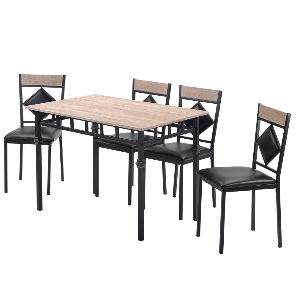 Dine Set, Rectangle Wood and Metal Dining Set of 5, Home Dining Table