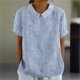 thumbnail image 2 of Ploknplq Elbow Length Tee Shirts for Women,Gradient Shirt,Tunic Tee,Womens Summer Tops Lapel Striped Back Loose Top Casual Shirt T Shirt,3/4 Sleeve Tunic Tops for Women,Top for Women Blue M, 2 of 5