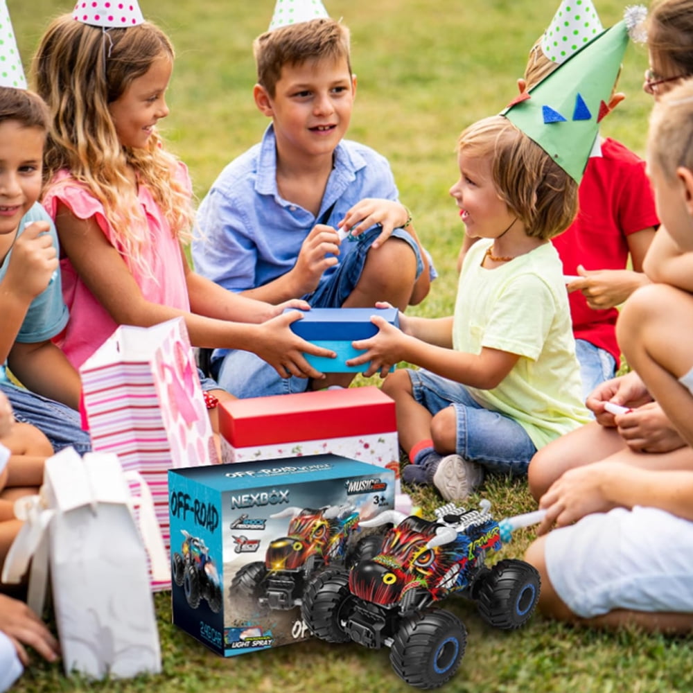 1:16 Remote Control Monster Trucks,2.4 GHz Multi-Terrain Off-Road Cars with Music Lights Spray,for Boys Ages 4-7 8-13 Kids Christmas and Birthday Gift Toy RC Car