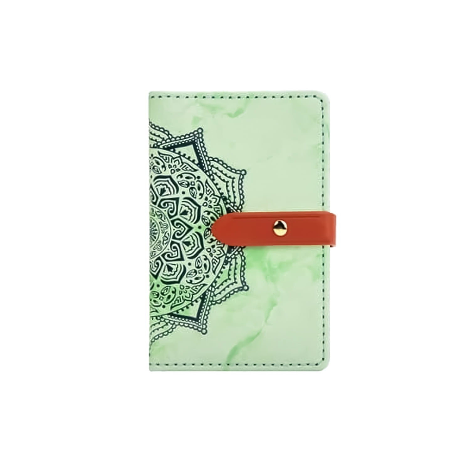 Universal Stick-On Leather Card Holder with Datura Flower Print - Green