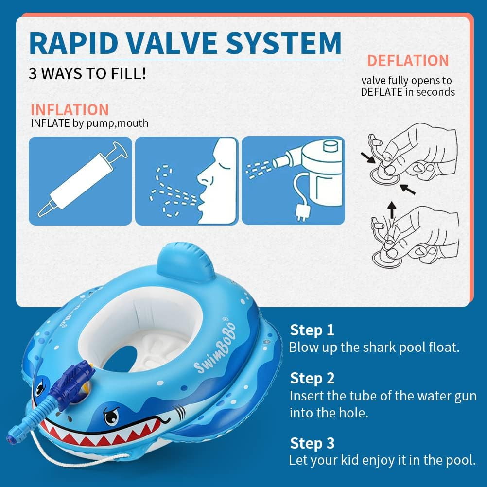 JoyStone Summer Inflatable Shark Pool Float for Kids with Built-in Squirt Blaster, Toddler Pool Float Kids Inflatable Swim Seat Boat Ship Pool Toys for Toddlers and Children