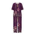 thumbnail image 4 of ICHUANYI Clearance Women's Summer Printed Half Sleeve Round Neck Cropped Top + Casual Pants Suit Set Two Piece Lounge Set(Purple, M) ICHUANYI WER2023081116753, 4 of 5