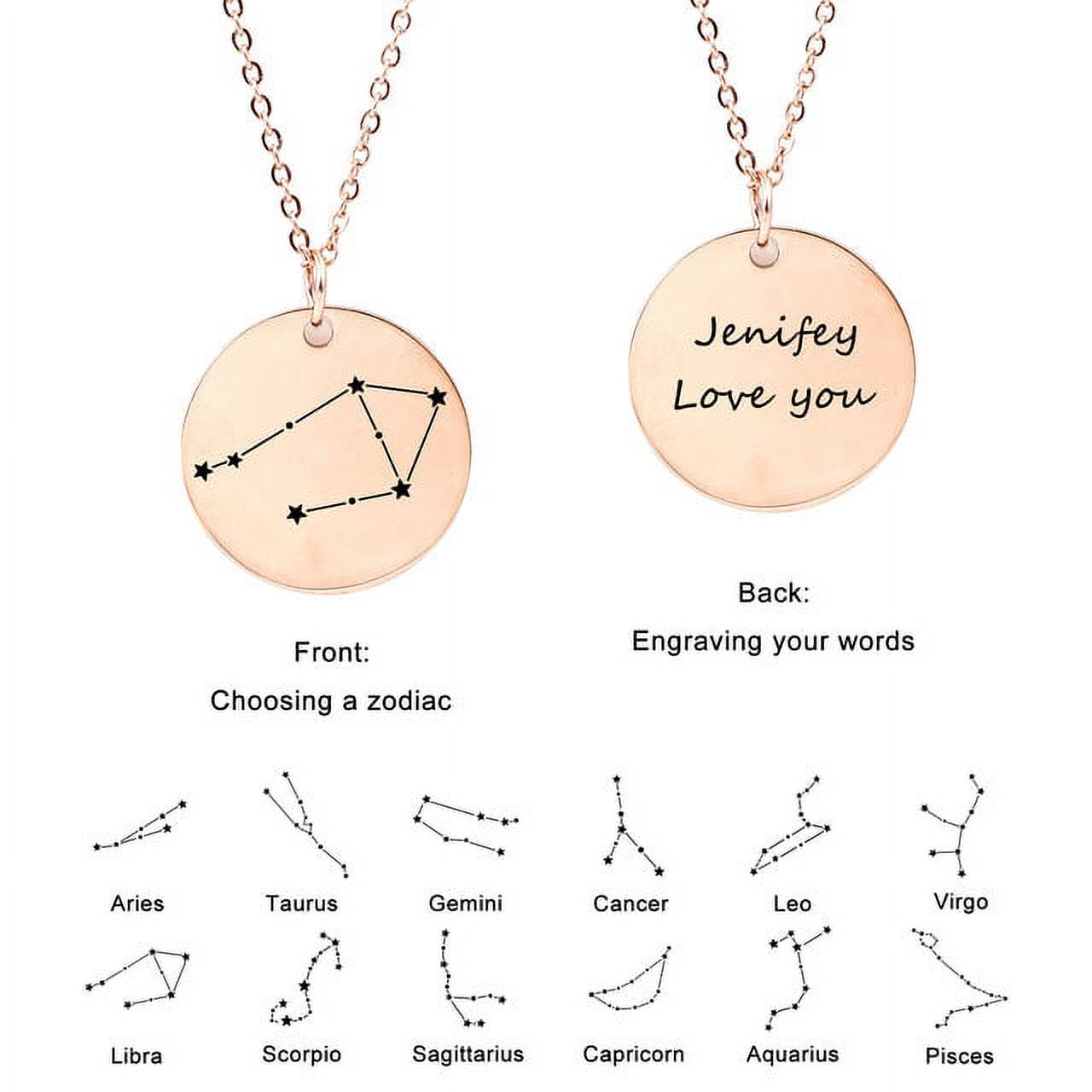 Zodiac Jewelry - Horoscope Constellation Necklace - Zodiac Birthday Gift with Back Can Engraved Name - Zodiac Gift for Girl