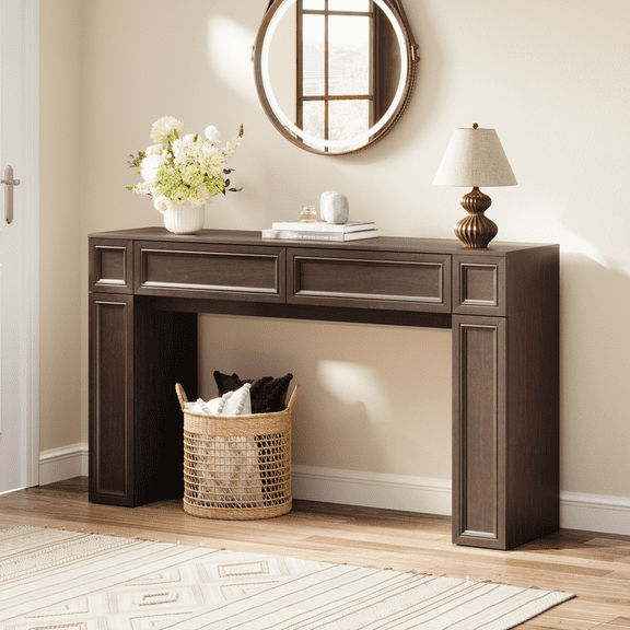 PLAMLE 55 Inch Entryway Console Table with Storage, Modern Sofa Table with Cabinets and Shelves, Long Hallway Table Behind Couch for Living Room, Foyer, Bedroom