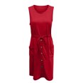 thumbnail image 4 of B91xZ Robes pour Femmes 2024 Invité de Mariage Sans Manches Col en V Boutonnée Ample Fluide à Étages Mini Robe avec Ceinture, Rouge L, 4 of 5