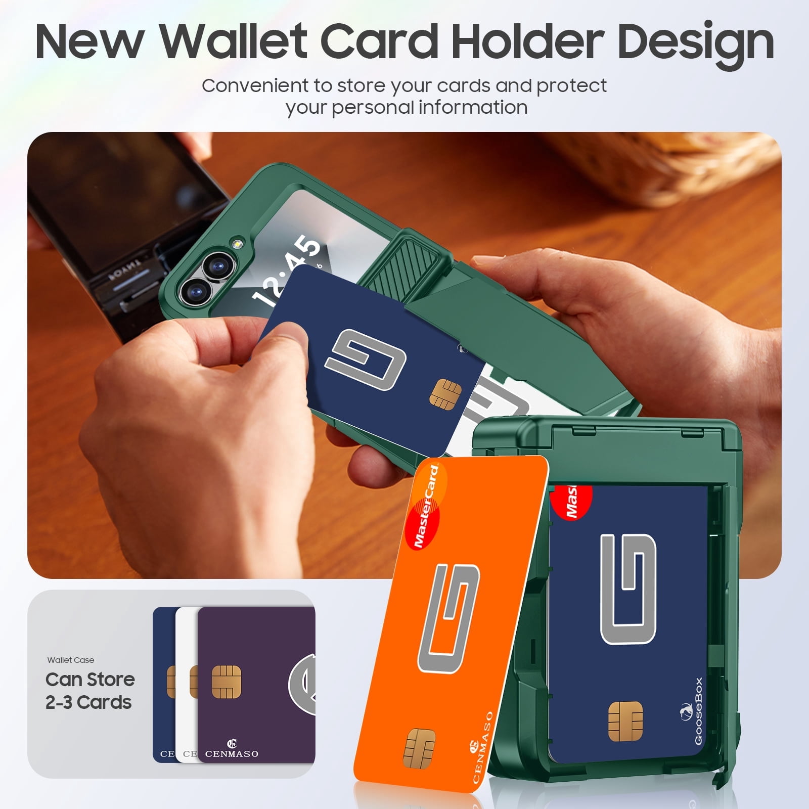 Oupeigar for Samsung Galaxy Z Flip 6/7FE Phone Case with Card Holder[RFID Blocking],Hinge Protection,Screen Protector,Shockproof Case-Green