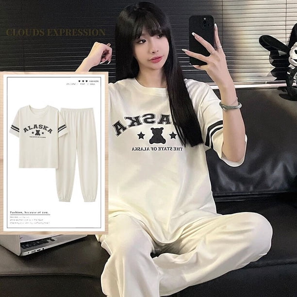 Pijama elegante a cuadros para Mujer, ropa de dormir para primavera y verano