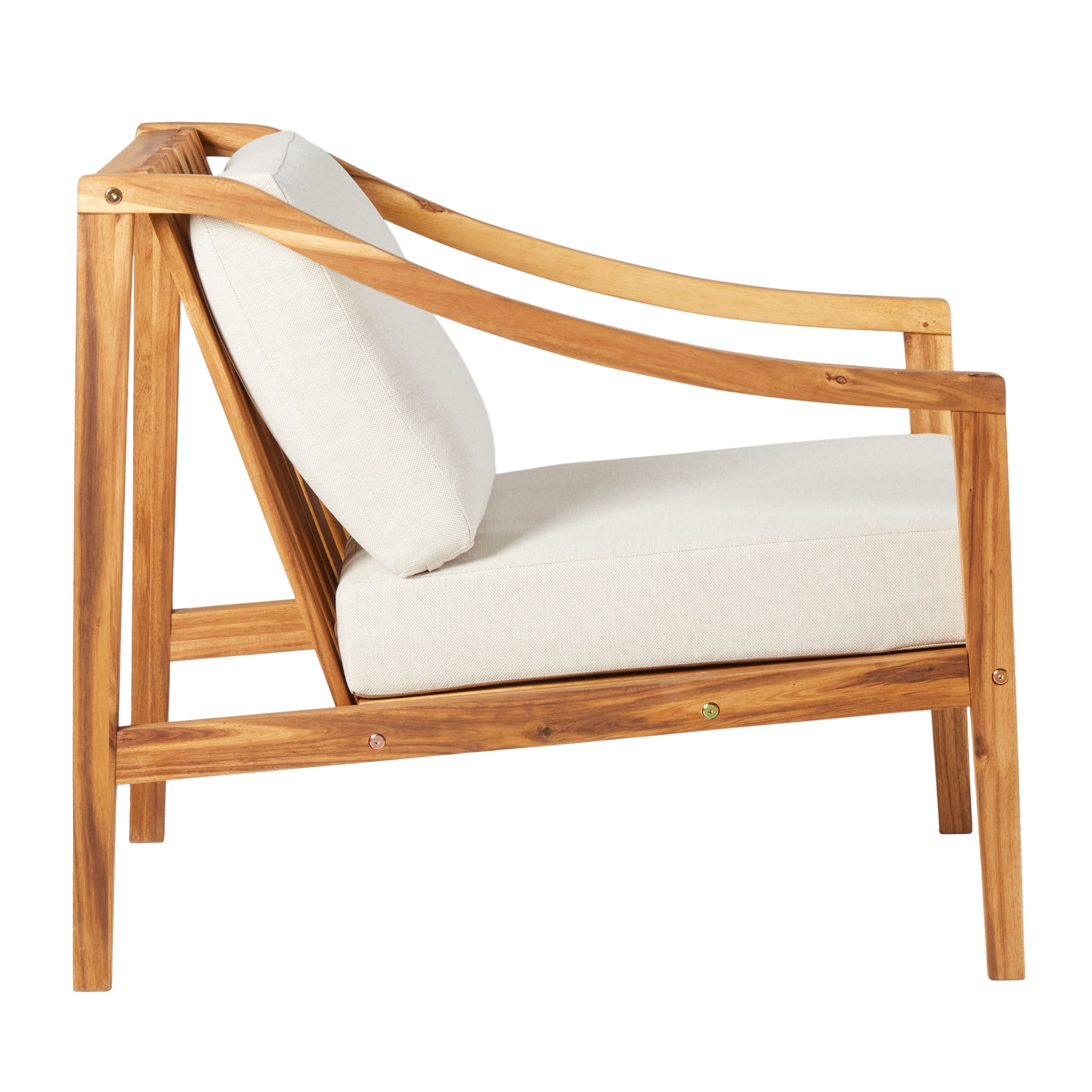 Walker Edison Modern Solid Acacia Wood Weather Resistant Curved Arm Outdoor Club Chair, Natural