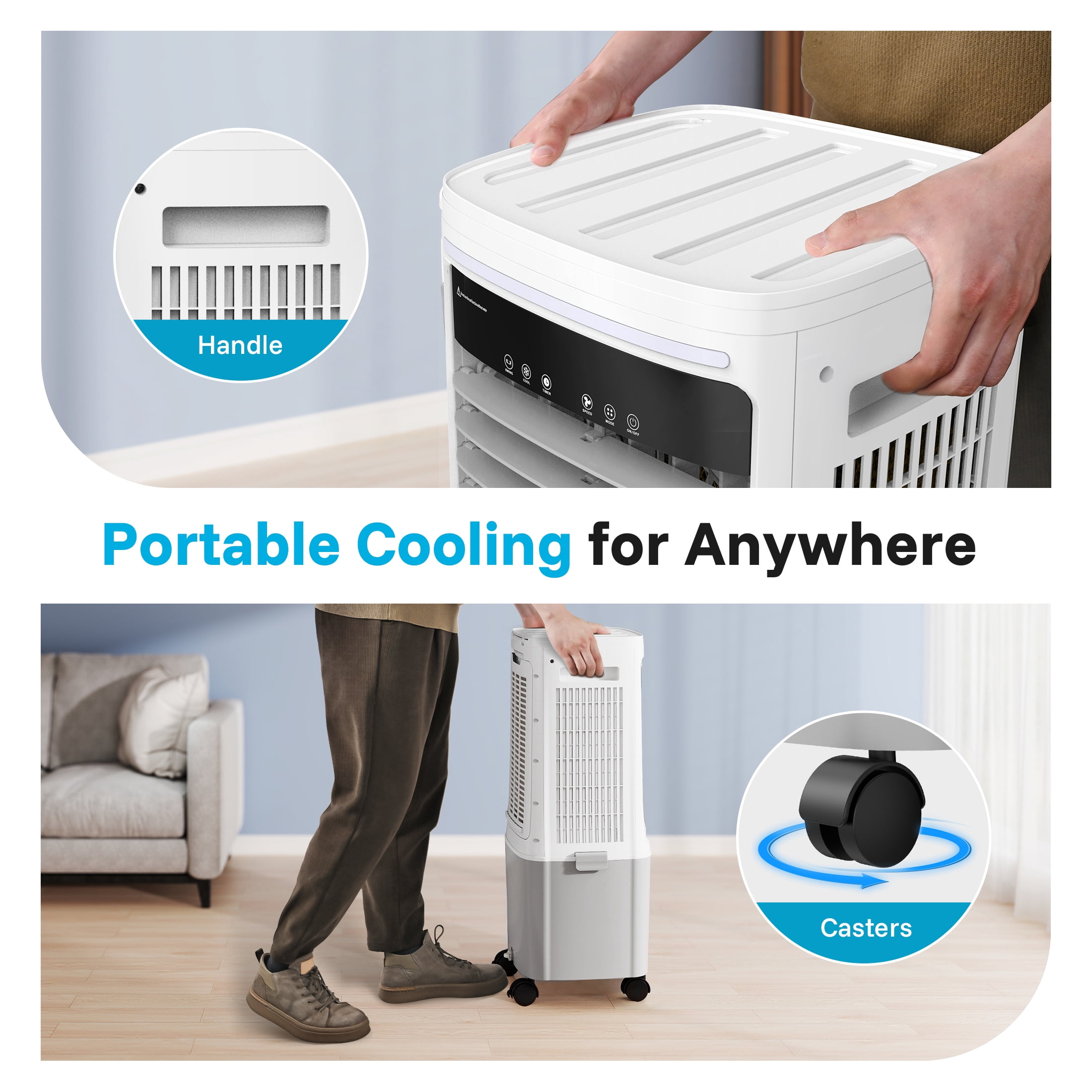 Flamemore Evaporative Air Cooler Fan with 6.6 gal Tank & 4 Ice Packs, 1800 CFM Portable Swamp Coolers for Home