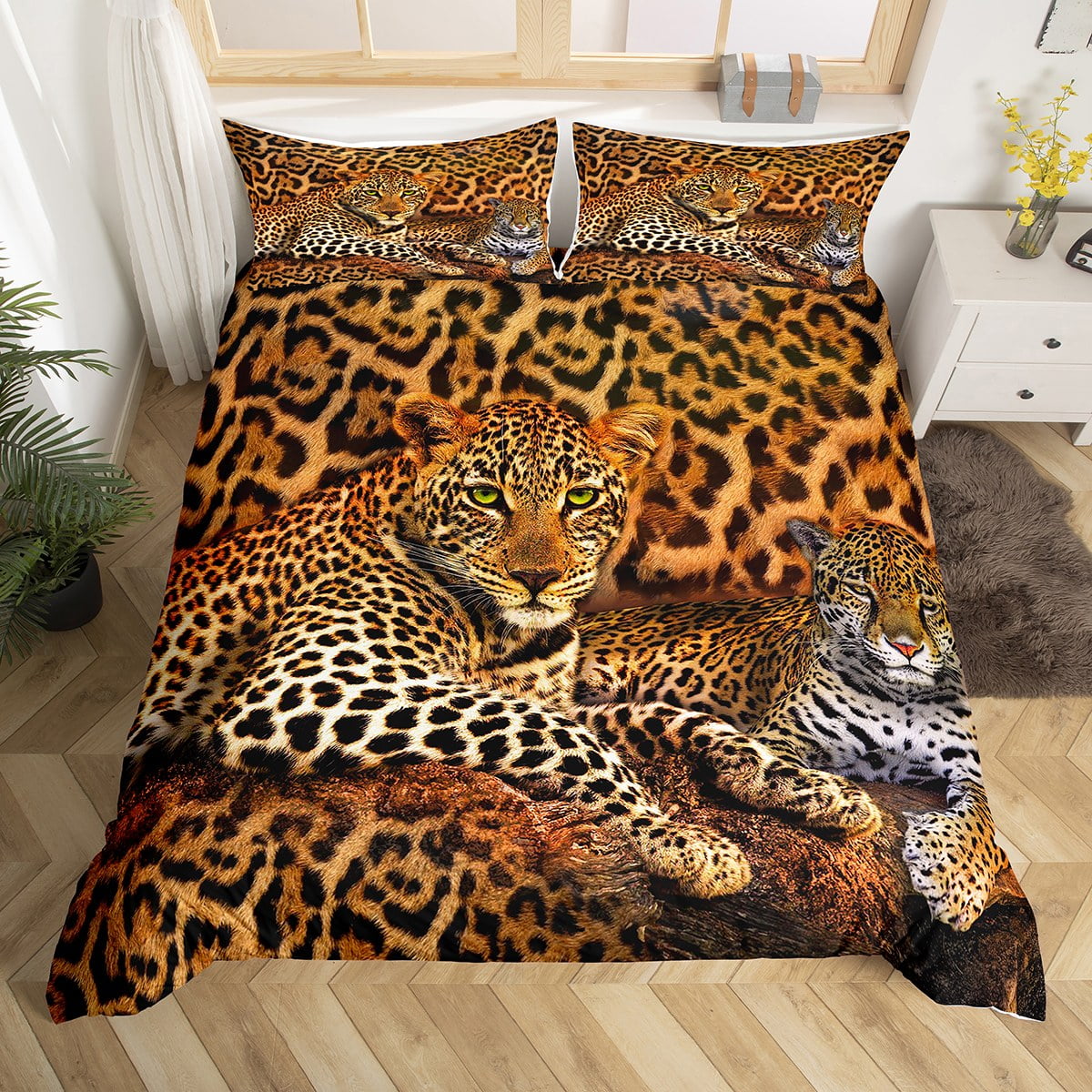 Leopard Print Comforter Cover Queen Size, African Safari Animal Bedding