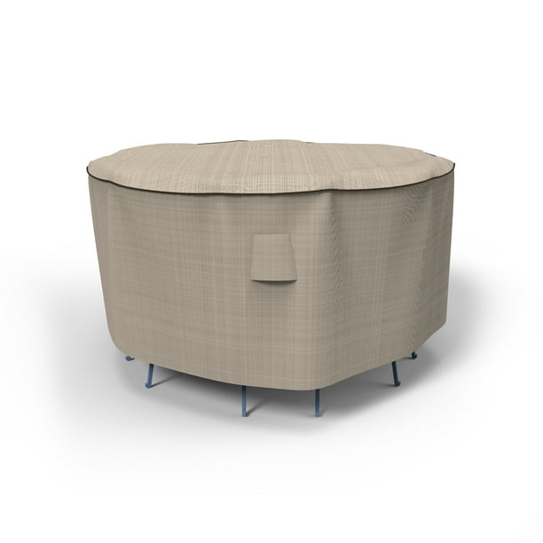 Budge Large Tan Tweed Patio Bar Table, 80 Round Patio Table Cover