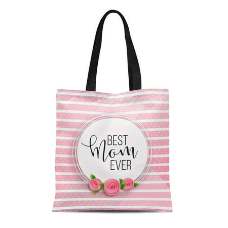 ASHLEIGH Canvas Tote Bag Happy Mother Day Roses Lettering Ribbon Dotted Best Mom Durable Reusable Shopping Shoulder Grocery