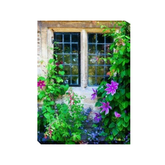 Outdoor Living and Style Green and Purple Cottage Charm Outdoor Canvas Rectangular Wall Art Decor