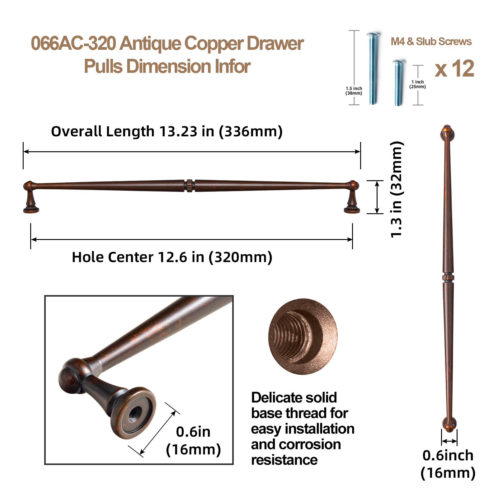 Goo-Ki 12 Pack 12.6''(192 MM) Hole Centers Oil Copper Cabinet Pulls, Zinc Alloy Drawer Pulls Cabinet Handles for Dresser and Cupboard
