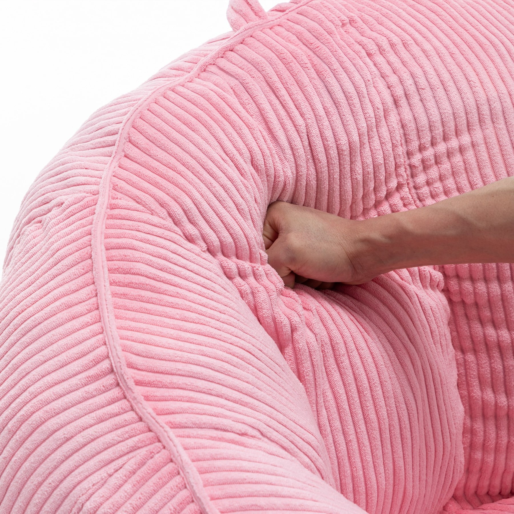 Giant Bean Bag Chair Sofa for Adults & Teens, Corduroy Bean Bag Couch with Armrests & Filler Included, Pink
