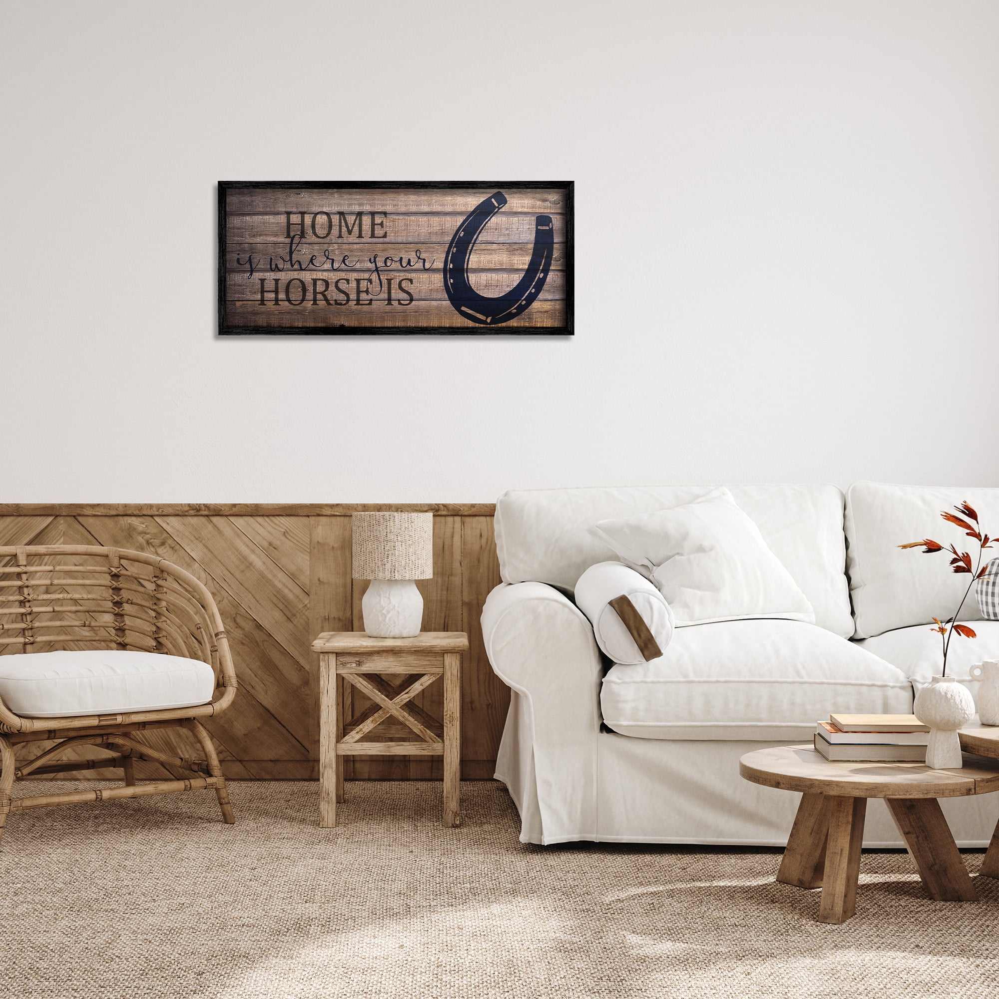 Stupell Industries Western Home Where Horse Is Typography Painting Black Framed Art Print Wall Art, 30 x 13