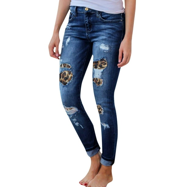 Jeans with leopard print cheap patches