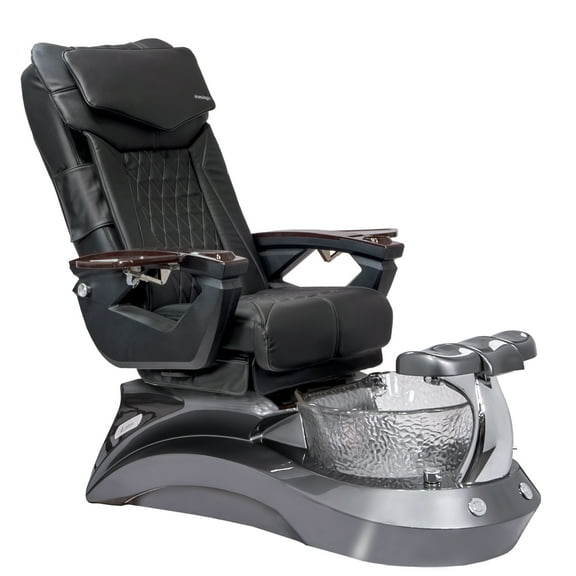 Shiatsulogic Pedicure Chair 18 LX with Discharge Pump, Pipe-Less Magnetic Jet Pedicure Spa, Metallic Grey LotusII Tub, Black Coverset