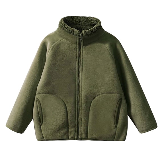 KyCheLot Winter Jacket for Kids Zip up Stand Collar Solid Color Long Sleeve Clothes Comfy Thicken Fleece Jackets