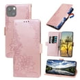 thumbnail image 2 of Wallet Case for iPhone 13 Pro with Card Slots Kickstand Magnetic Cover, Embossed Flower PU Leather Case with Detachable Wrist Strap Cover for iPhone 13 Pro 6.1 Inch,Rosegold, 2 of 13