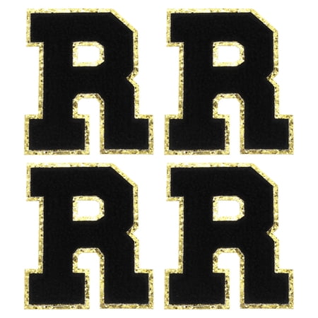 Uxcell Chenille Letter Patches 3.1" Alphabet R Iron on Embroidered Patch Stickers for Clothing Repair (Black, Pack of 4)