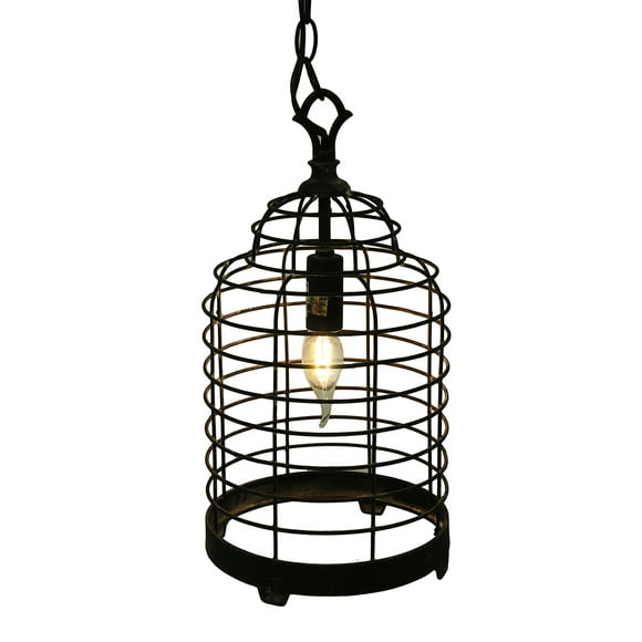 Vintage Industriel en Métal Noir Cage Pendentif Lampe 14 Pouces