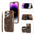 thumbnail image 1 of ELEHOLD for iPhone 14 Pro Max 6.7 inch Luxury Zipper Wallet Case with Card Slots Zipper Pocket Kickstand Function Wriststrap Crossbody Shoulder Strap Shockproof Purse Case,Brown, 1 of 8