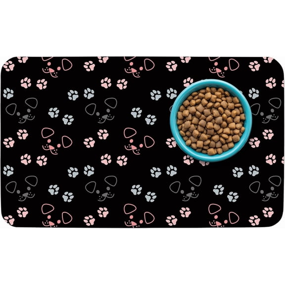 Patterned Cat & Dog Bowl Mat for Food and Water, 12"Γ20" Quick Dry Absorbent Pet Feeding Mat, Eco-Friendly Dog Placemat