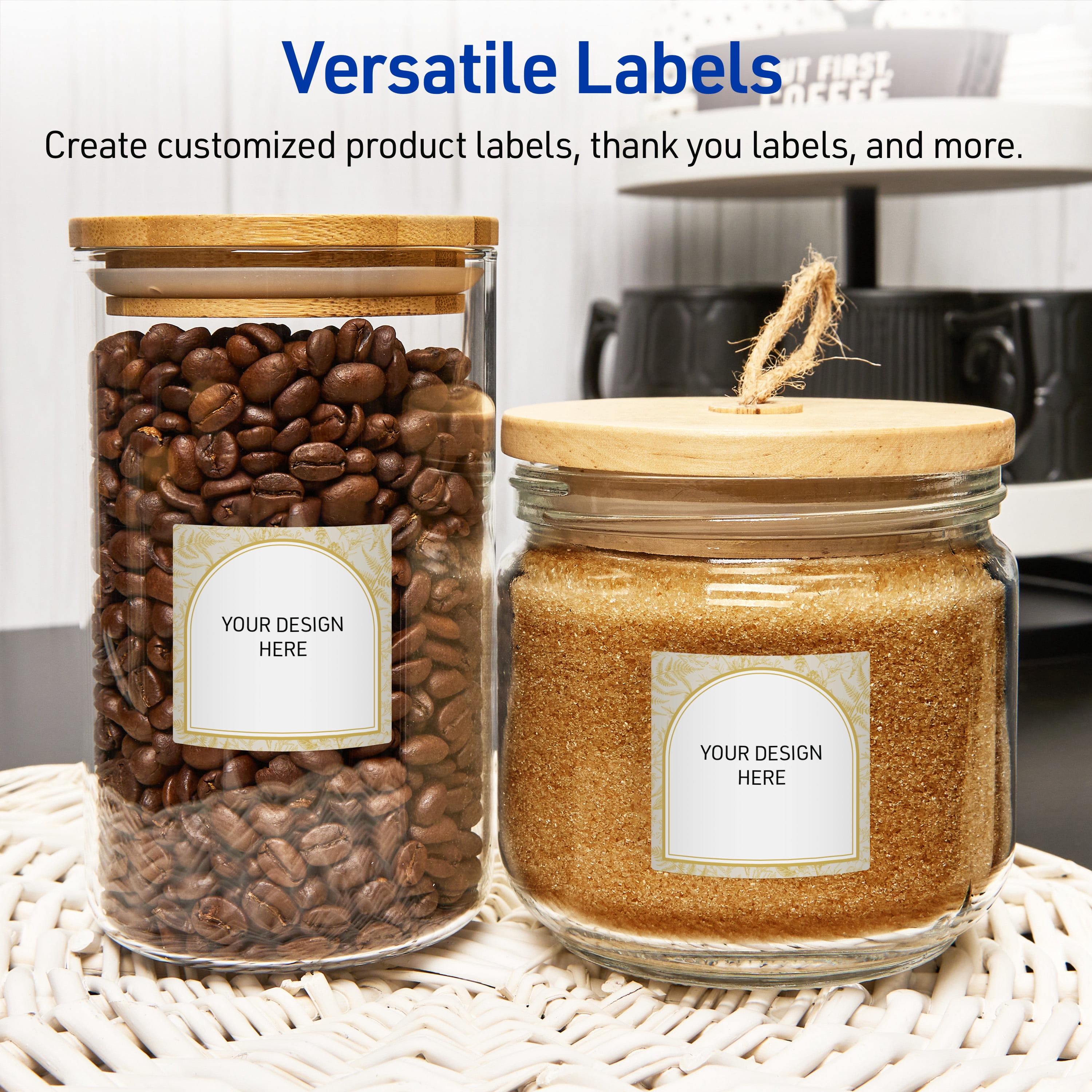 Avery Labels, 3" x 3", Matte White, Arched Metallic Gold Florals